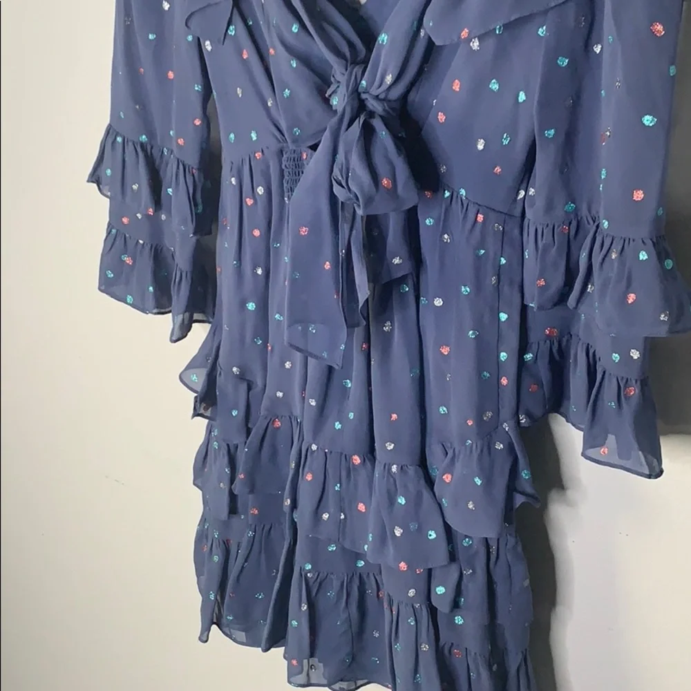 New REBECCA TAYLOR Glitter Gem Chiffon silk long sleeve Dress blue - Picture 7 of 10